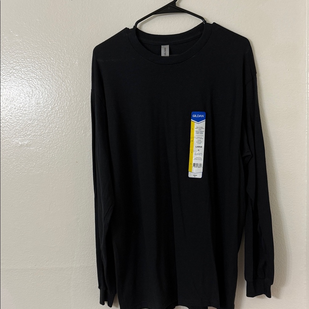 NEW! Gildan Heavy Cotton Classic Black Long Sleeve Tee - Large